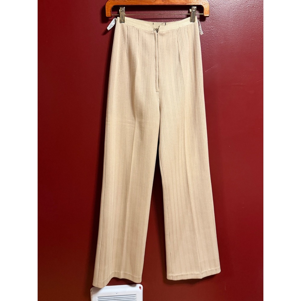 Vintage 70s Emcar England‎ Cream Textured Knit High Waist Wide Leg Trousers